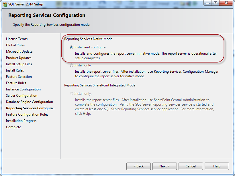 Рисунок 30 - Установка SQL Server. Настройка служб Reporting Services